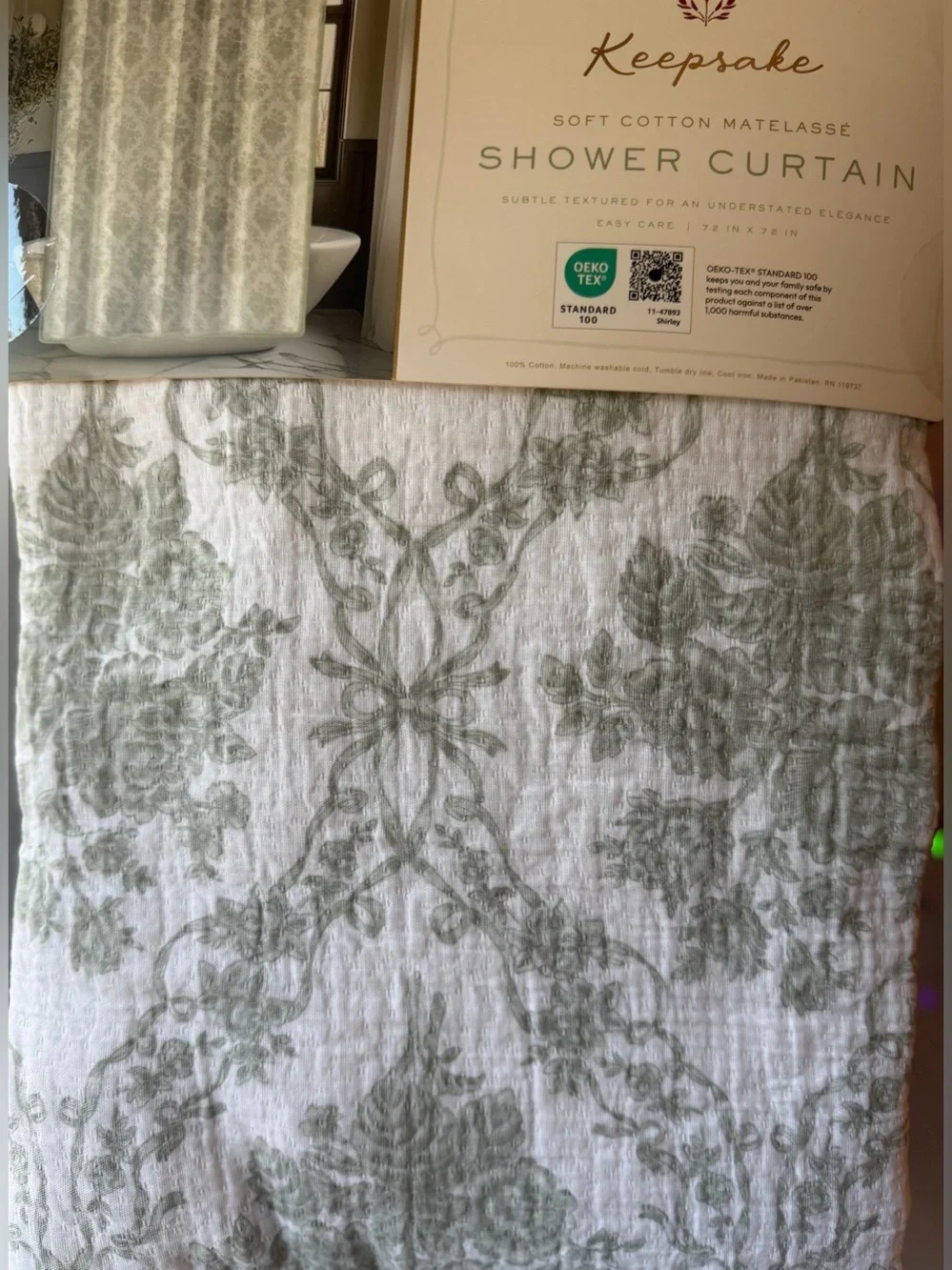 Keepsake cotton matelasse lace toile green floral vintagestyle Shower curtain